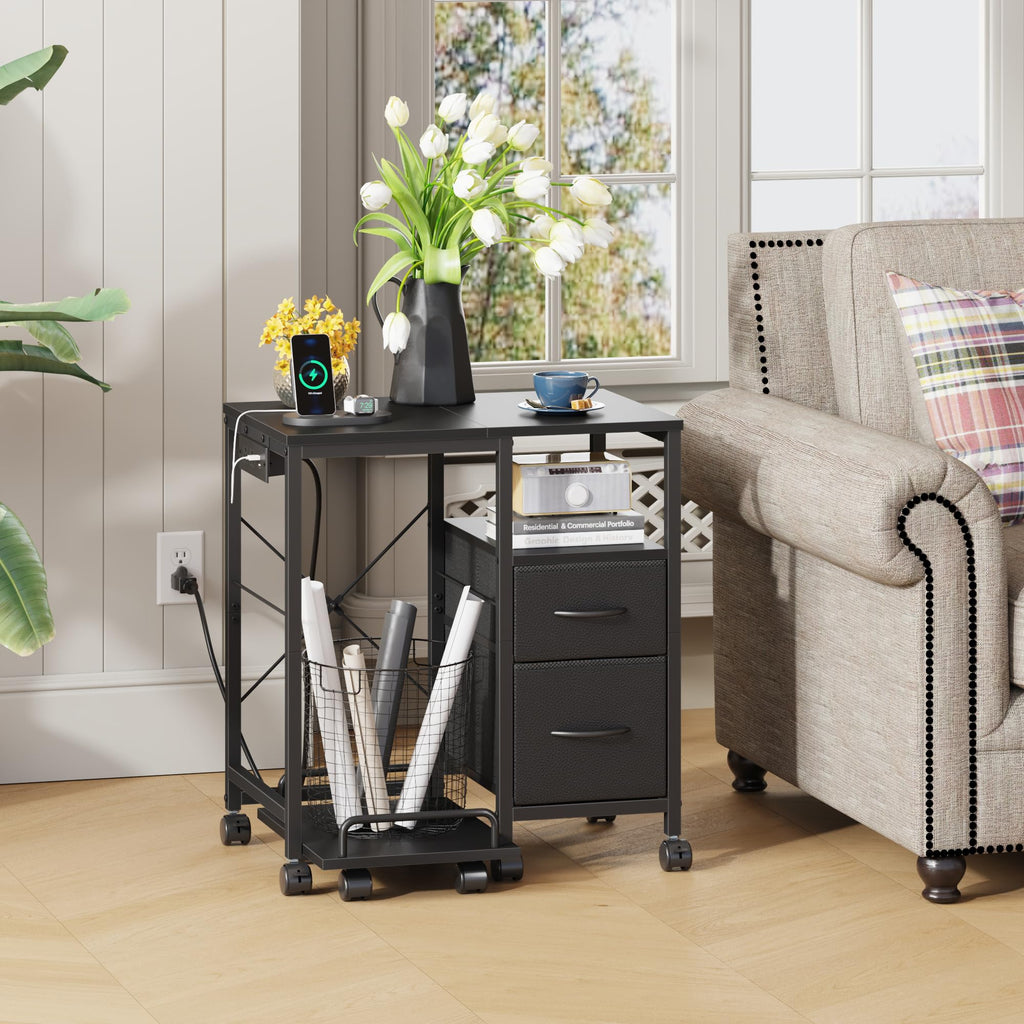 YAOHUOO Printer Stand with Power Outlet/Drawers, Printer and Shredder Stand