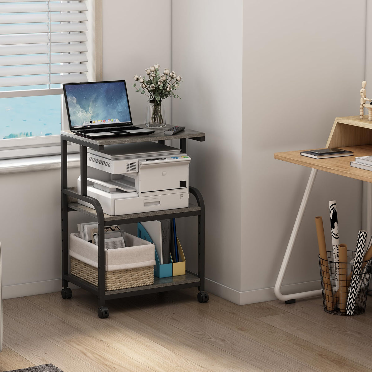 Fannova Printer Stand with Height Adjustable Storage Shelf for Home Office