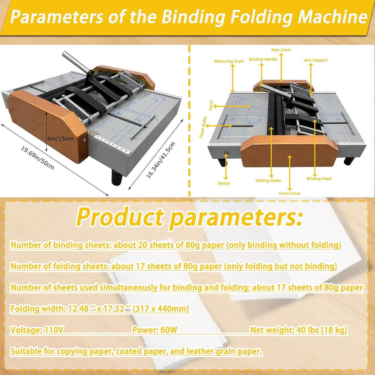 Automatic Booklet Maker & Folding Machine 110V Professional Desktop Booklet Stapler 17 Sheet 80G Paper Capacity 5 Stapling Positions Dual Action Binding Folding for Book and Paper