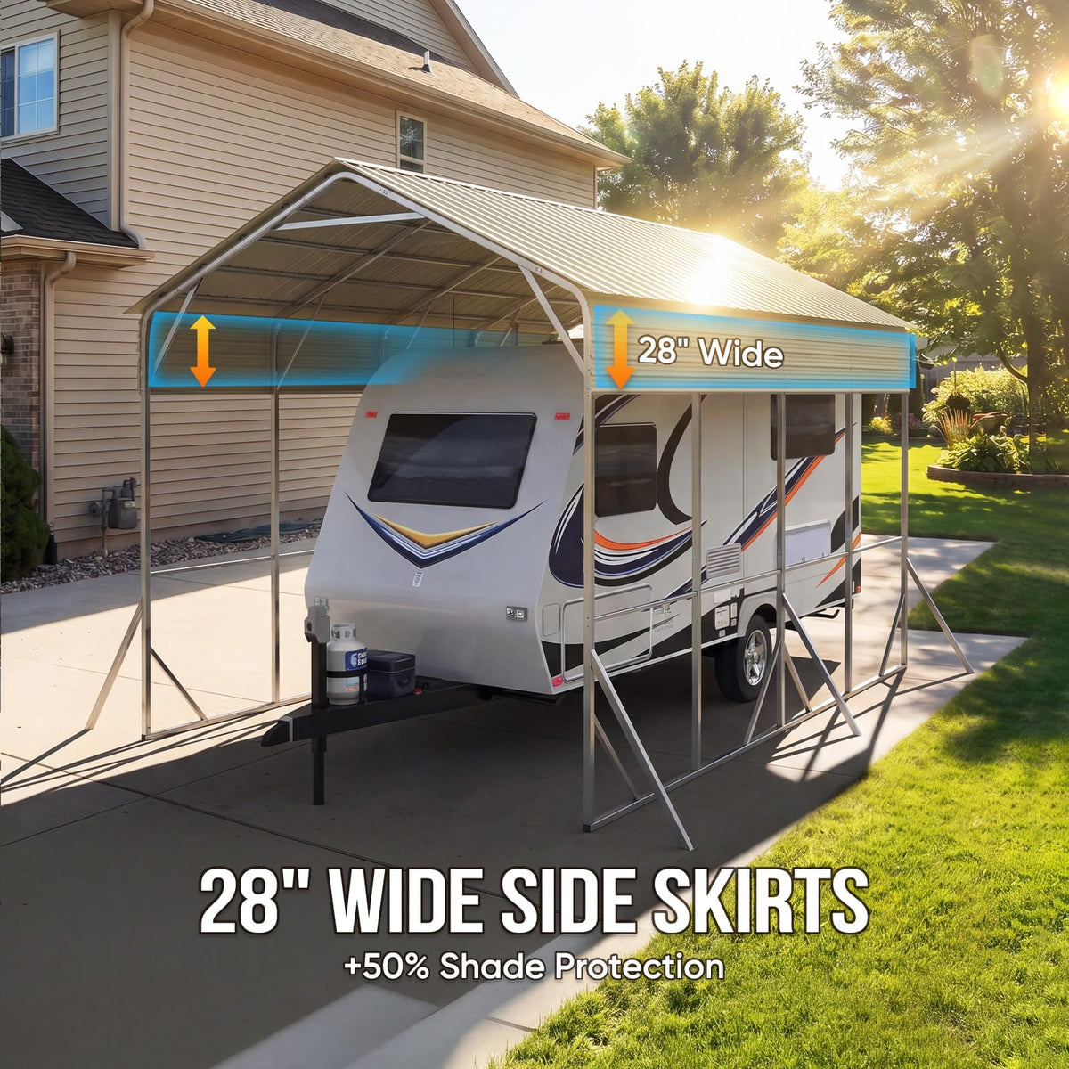 Quictent 14x25x15 FT RV Metal Carport, Heavy Duty Reinforced Steel Shelter with Side Panel, Extra Tall Outdoor Garage Canopy for RV, Boat, Truck and Farm Equipment