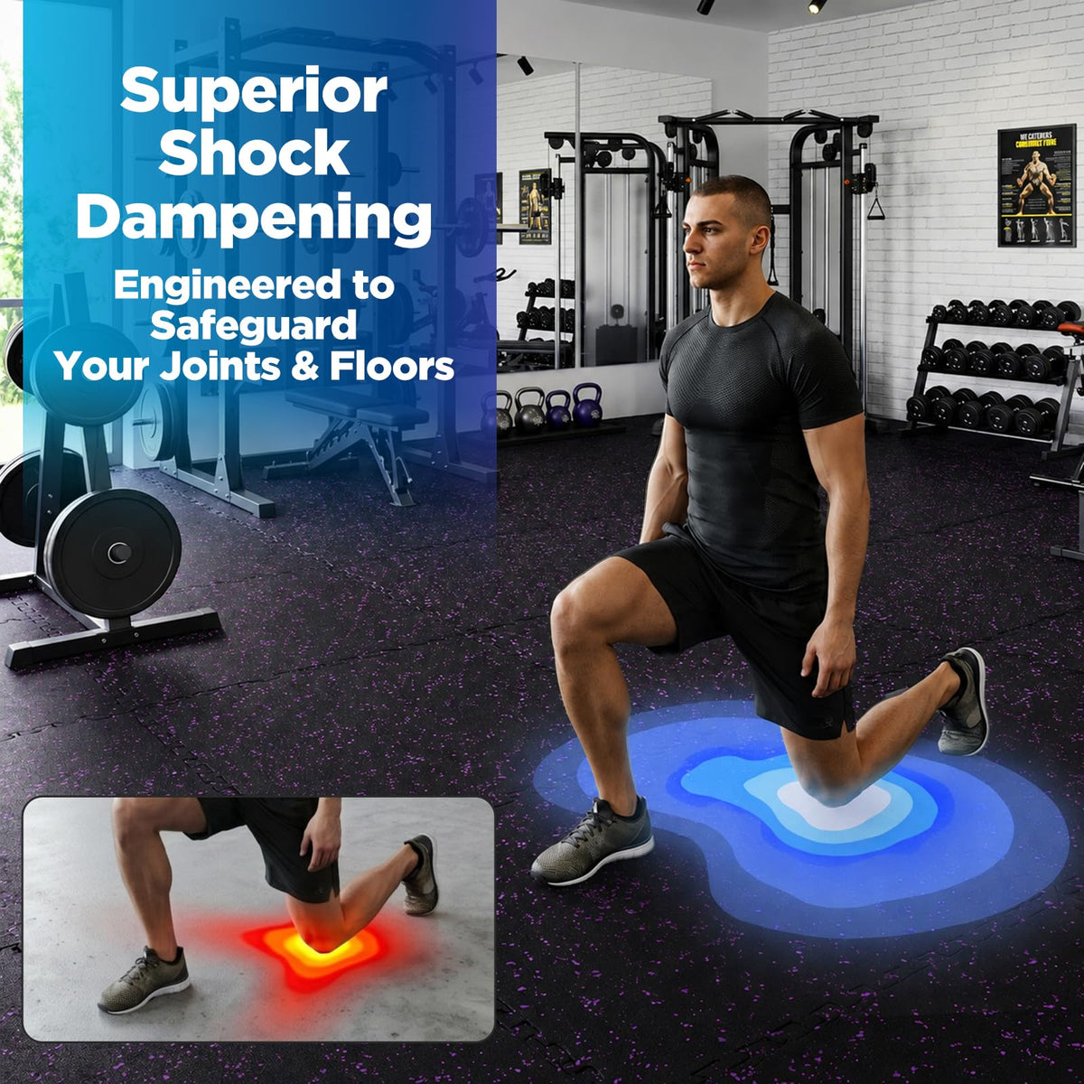 1'' Thick 48 Sq Ft Protective Gym Flooring for Home Gym, 12 Tiles Extra-Thick Rubber Top with High Density EVA Foam, Interlocking Exercise Equipment Mats, Heavy Weight Workout, Black & White