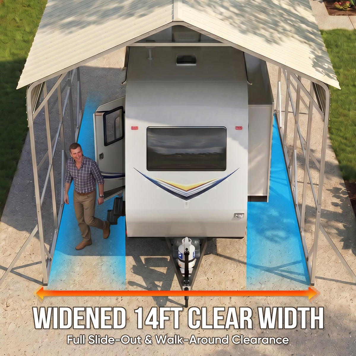 Quictent 14x25x15 FT RV Metal Carport, Heavy Duty Reinforced Steel Shelter with Side Panel, Extra Tall Outdoor Garage Canopy for RV, Boat, Truck and Farm Equipment
