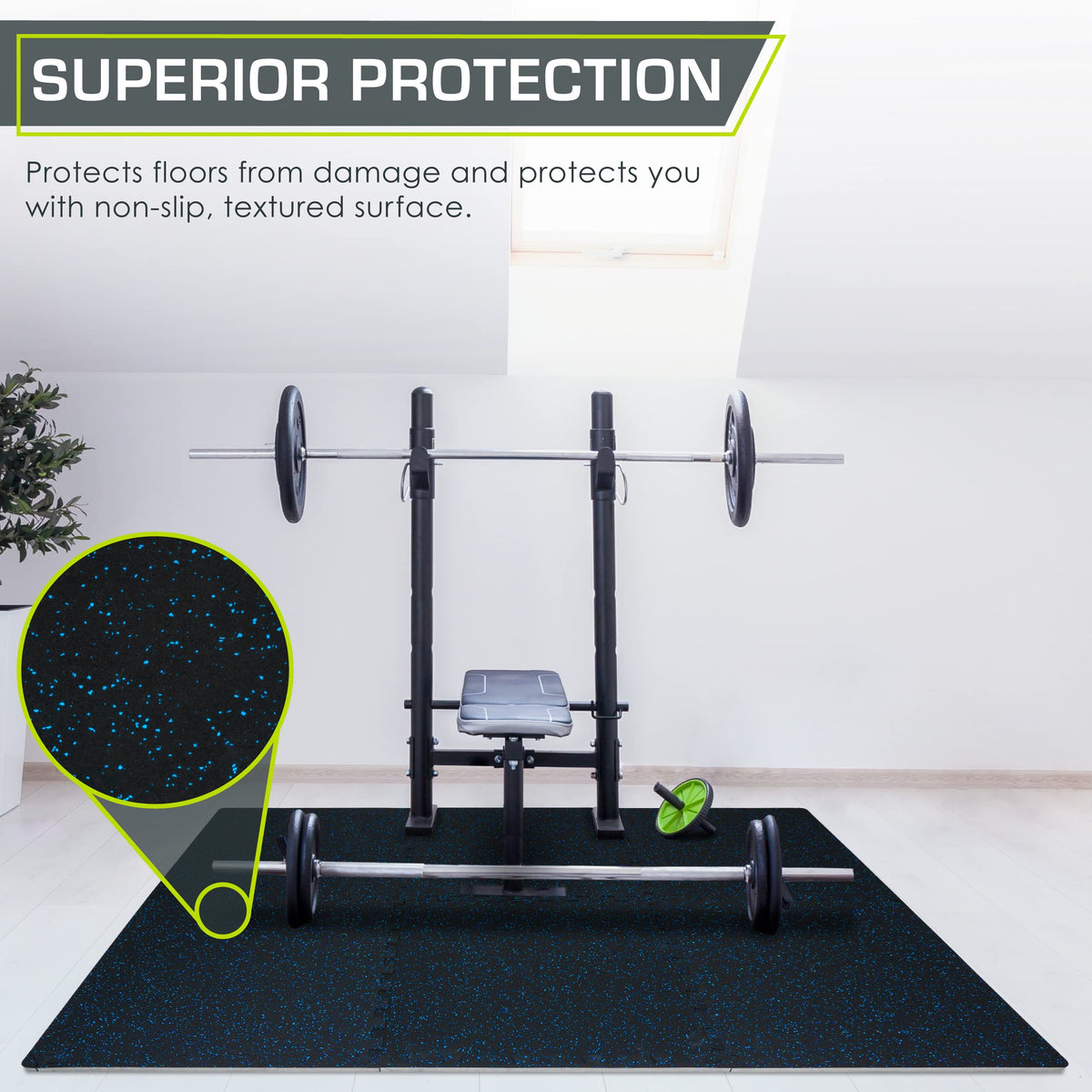 ProsourceFit Rubber Top Exercise Puzzle Mat Â½-inch, EVA Foam, Protective Interlocking Tiles for Home Gym Equipment and Workouts; Grey, 48 SQ FT, 12 Tiles