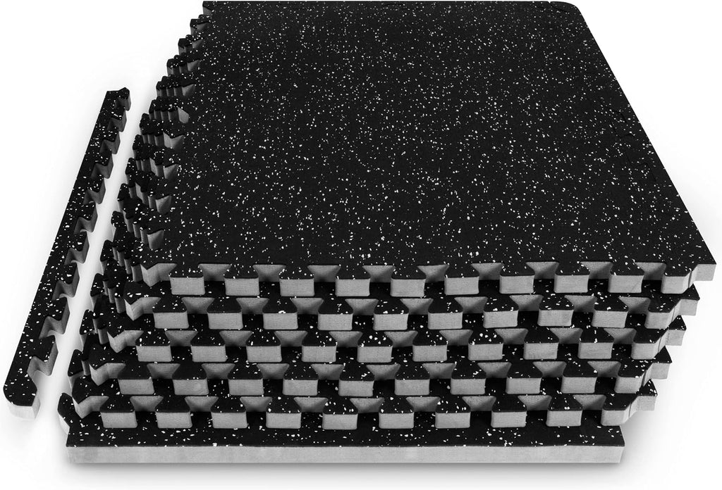 ProsourceFit Rubber Top Exercise Puzzle Mat Â¾-inch, EVA Foam, Protective Interlocking Tiles for Home Gym Equipment and Workouts; Grey, 24 SQ FT, 6 Tiles