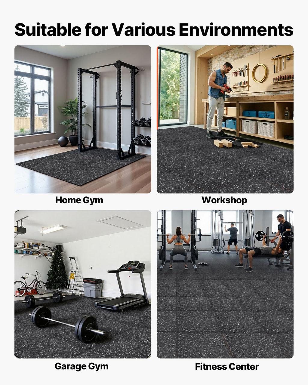 VEVOR 0.56Inch 96sq.ft 24 Tiles Gym Flooring for Home Gym, Rubber Top with High Density EVA Foam, 24 x 24In Gym Floor Exercise Equipment Mats, Interlocking Gym Mats, Puzzle Workout Mats, Black & Gray