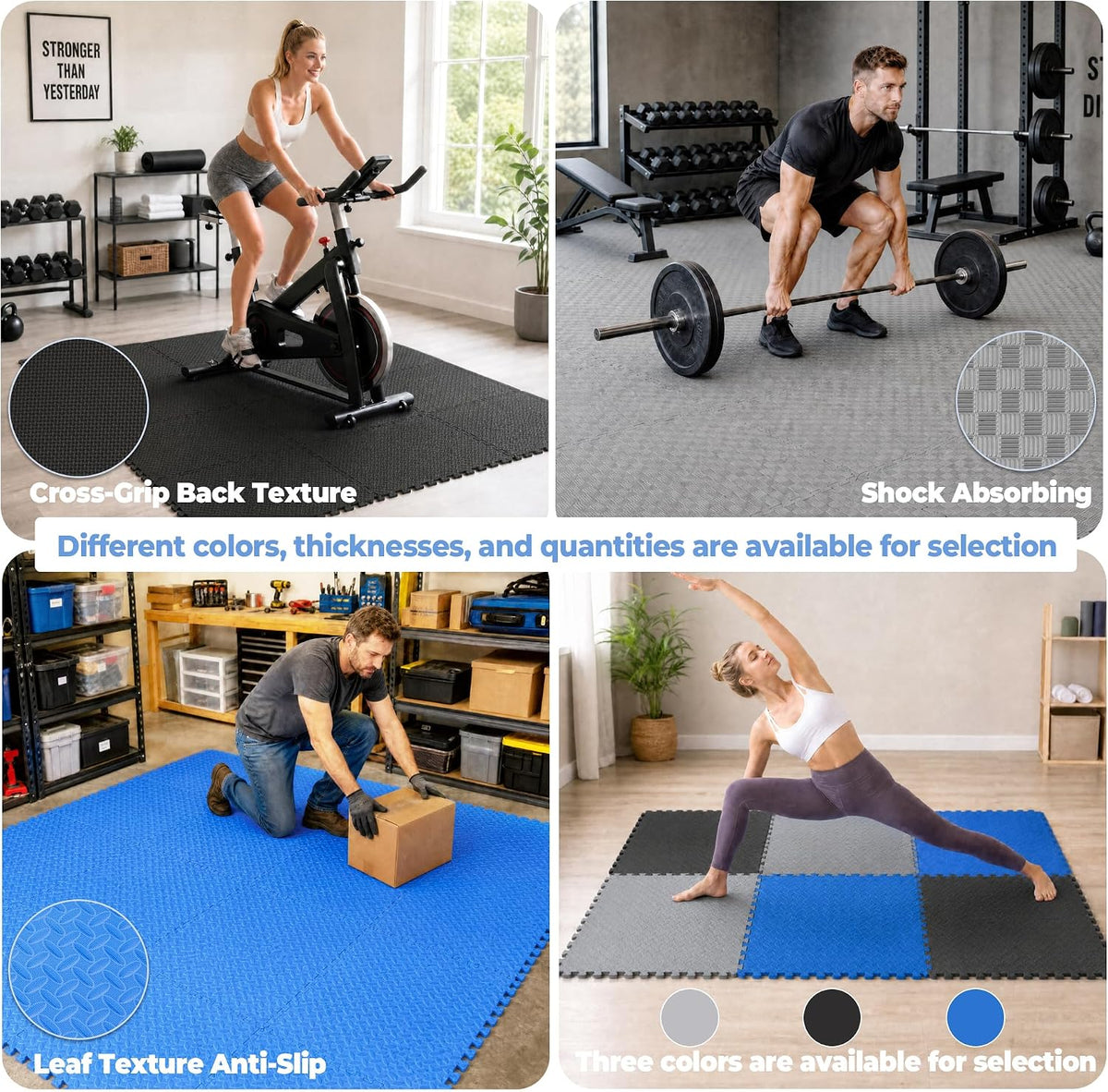 HulkFit Puzzle Exercise Mat, 1/2 Inch EVA Interlocking Foam Gym Flooring for Home Gym, Garage, Apartments, Shock-Absorbing Floor Tiles Workout Mat for Workout Equipment, MMA, Gymnastics, 36 Tiles