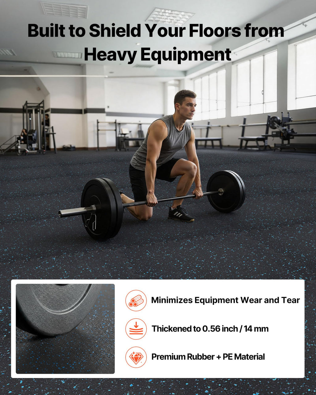 VEVOR 0.56Inch 96sq.ft 24 Tiles Gym Flooring for Home Gym, Rubber Top with High Density EVA Foam, 24 x 24In Gym Floor Exercise Equipment Mats, Interlocking Gym Mats, Puzzle Workout Mats, Black & Gray