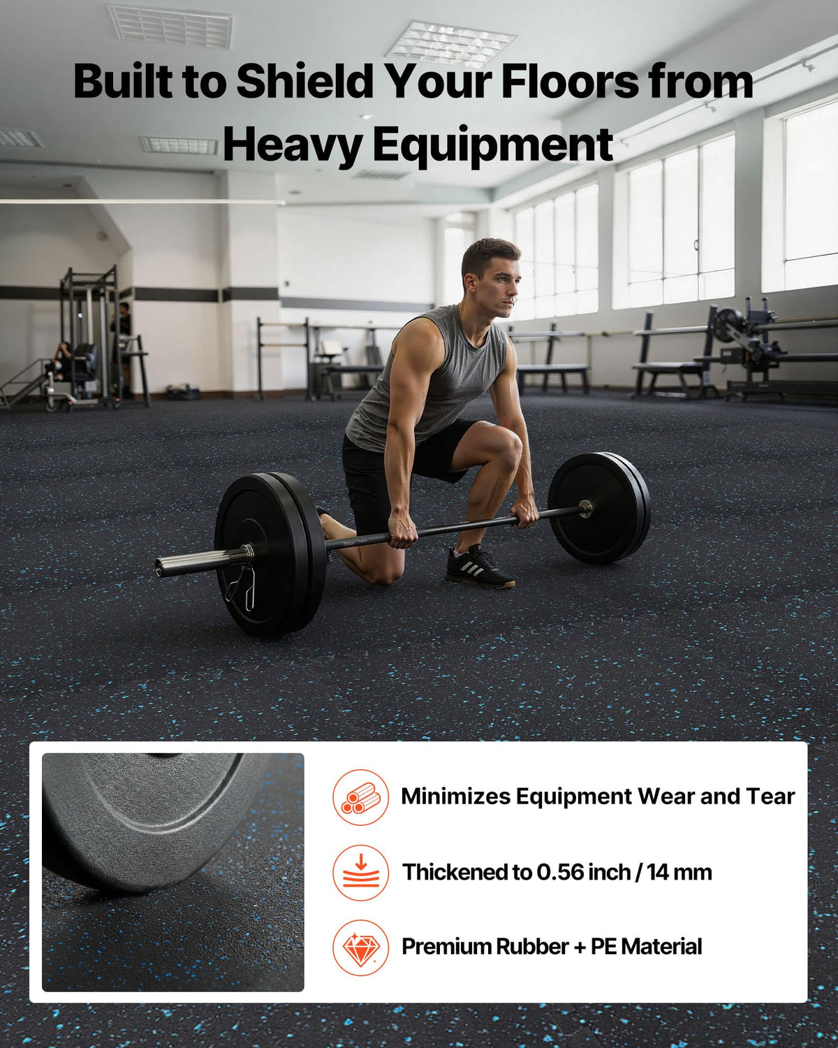 VEVOR 0.56Inch 96sq.ft 24 Tiles Gym Flooring for Home Gym, Rubber Top with High Density EVA Foam, 24 x 24In Gym Floor Exercise Equipment Mats, Interlocking Gym Mats, Puzzle Workout Mats, Black & Gray