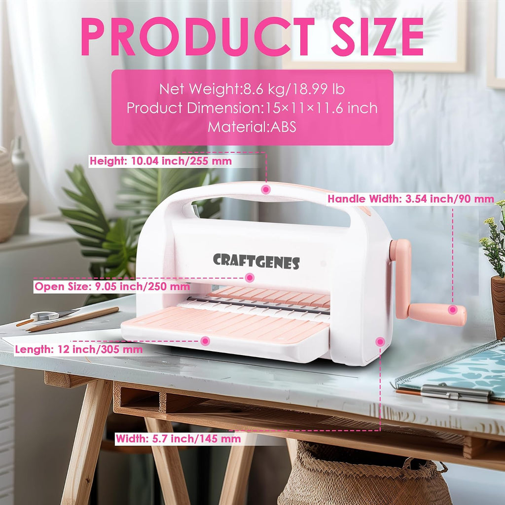 CraftGenes 9-Inch Die Cutting and Embossing Machine for Card Making, Pink