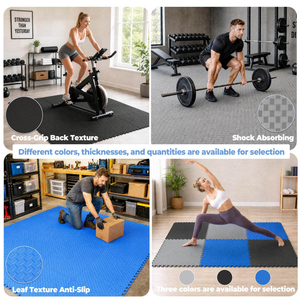 HulkFit Puzzle Exercise Mat, 1/2 Inch EVA Interlocking Foam Gym Flooring for Home Gym, Garage, Apartments, Shock-Absorbing Floor Tiles Workout Mat for Workout Equipment, MMA, Gymnastics, 36 Tiles