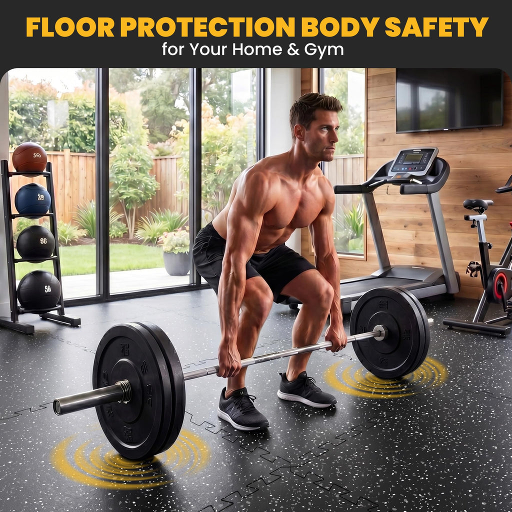 0.6" Thick Rubber Top Exercise Mat, Interlocking Puzzle Gym Flooring Mat