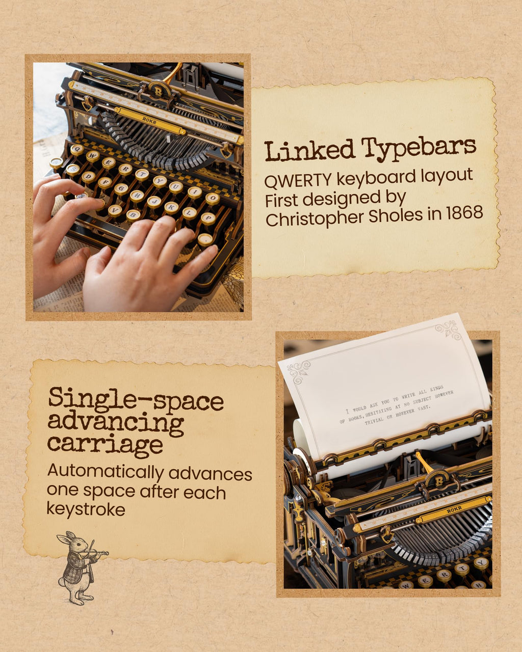 ROKR Typewriter 3D Wooden Puzzles for Adults Building Model (Magic Red)