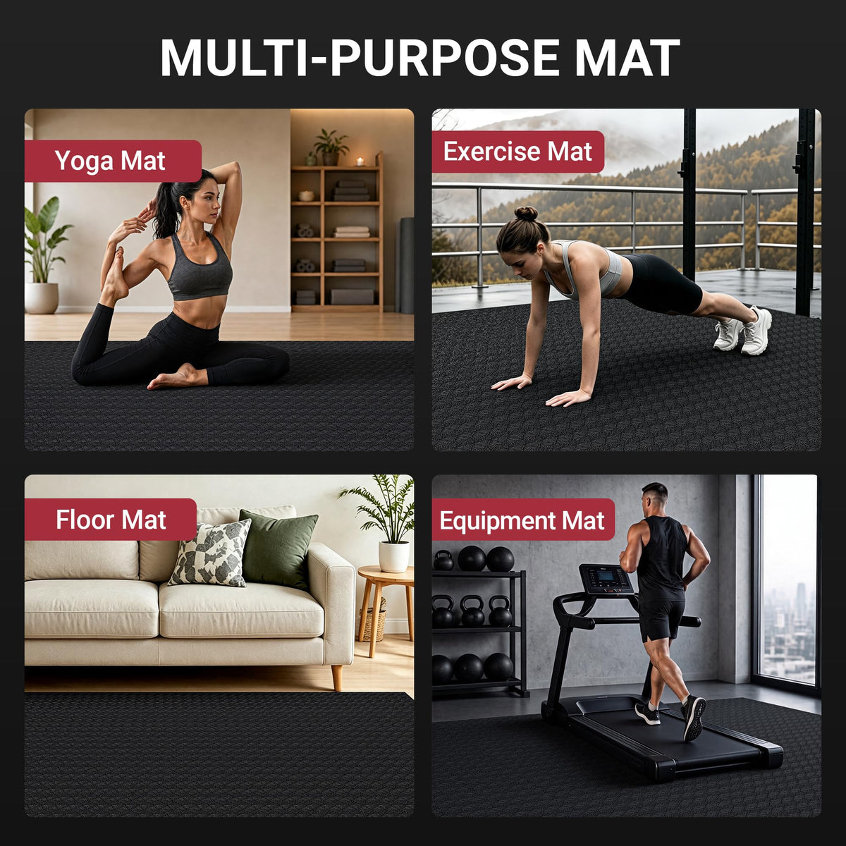 VTORY Extra Large Yoga Mat - 6'x4'/7'x5'/8'x5'/9'x5'x6mm (1/4inch)