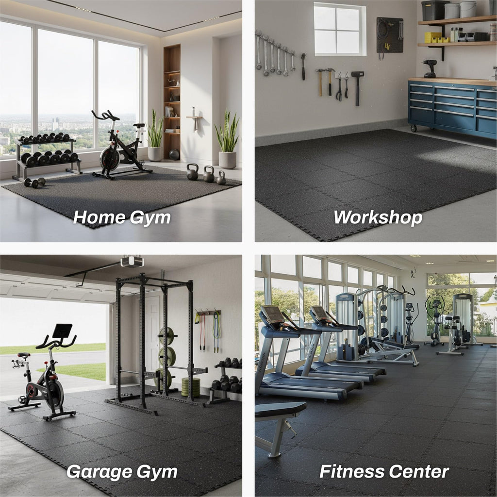 AIRHOP 1/2" Thick 48 Sq Ft Gym Flooring for Home Gym, Rubber Top Gym Mats