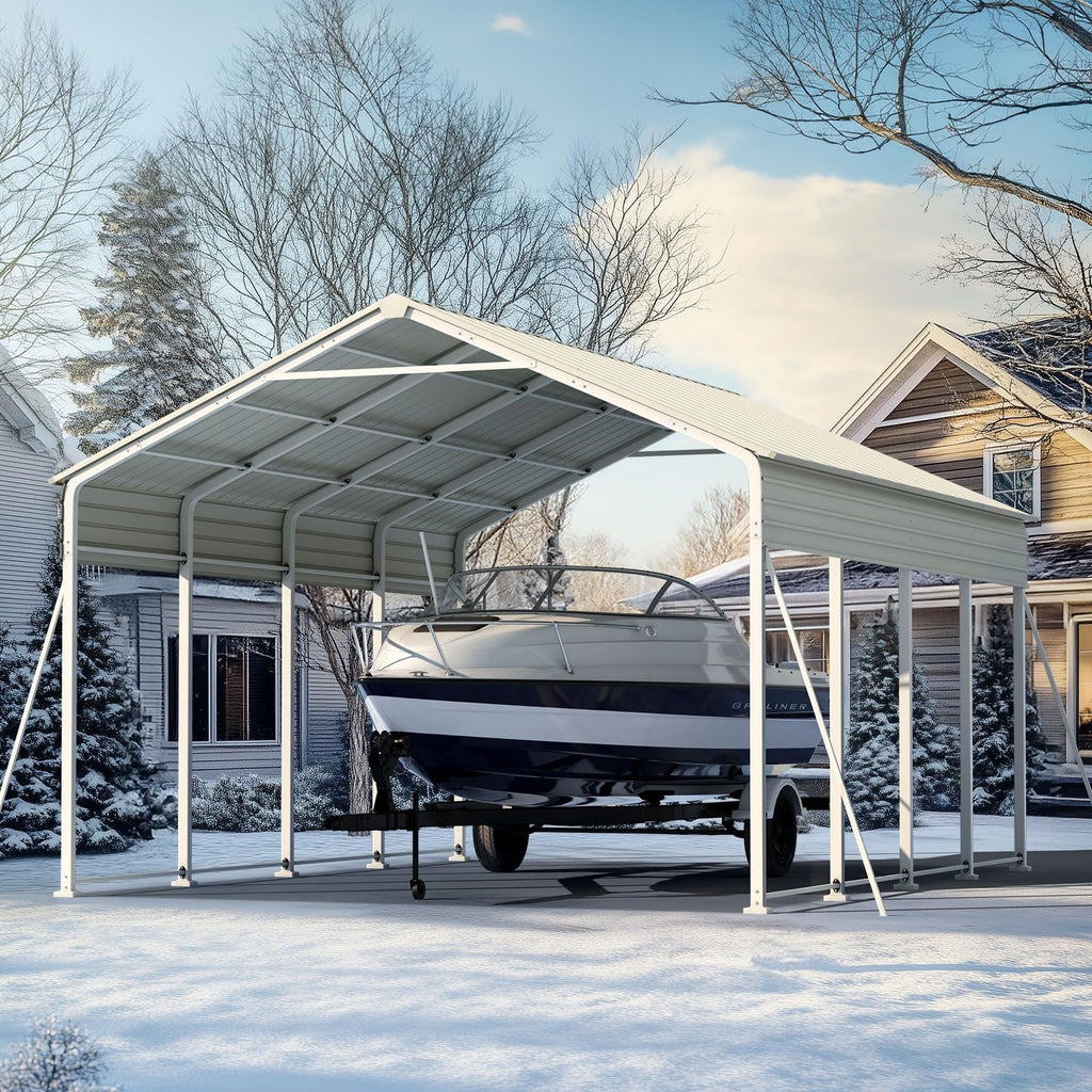 Quictent 14x25x15 FT RV Metal Carport, Heavy Duty Reinforced Steel Shelter with Side Panel, Extra Tall Outdoor Garage Canopy for RV, Boat, Truck and Farm Equipment