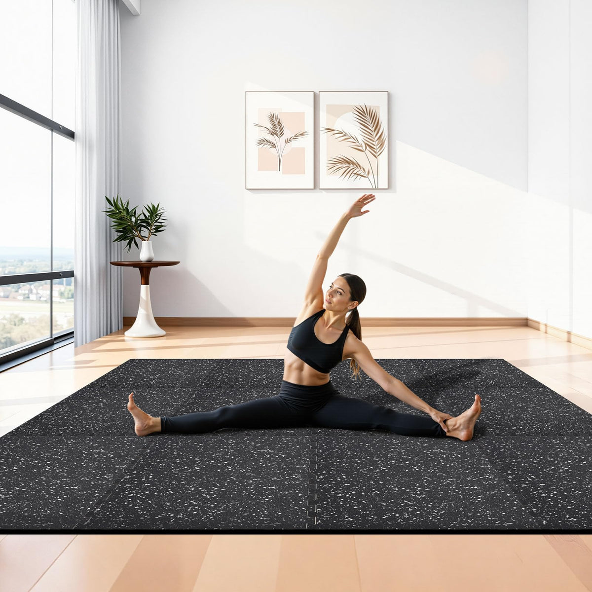 VEVOR 0.56Inch 96sq.ft 24 Tiles Gym Flooring for Home Gym, Rubber Top with High Density EVA Foam, 24 x 24In Gym Floor Exercise Equipment Mats, Interlocking Gym Mats, Puzzle Workout Mats, Black & Gray
