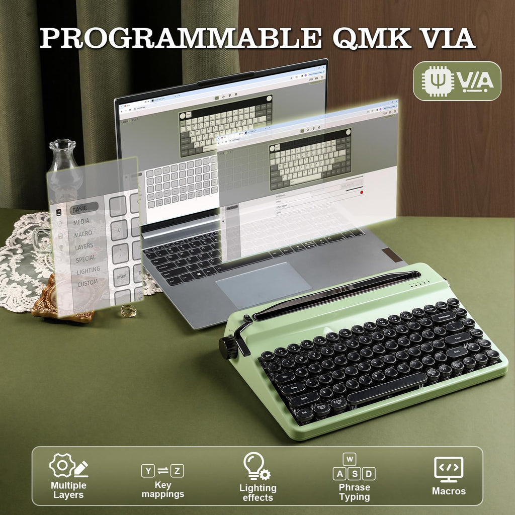 YUNZII QL75 Retro Typewriter Hot Swap RGB Keyboard (Green, Cocoa V2)