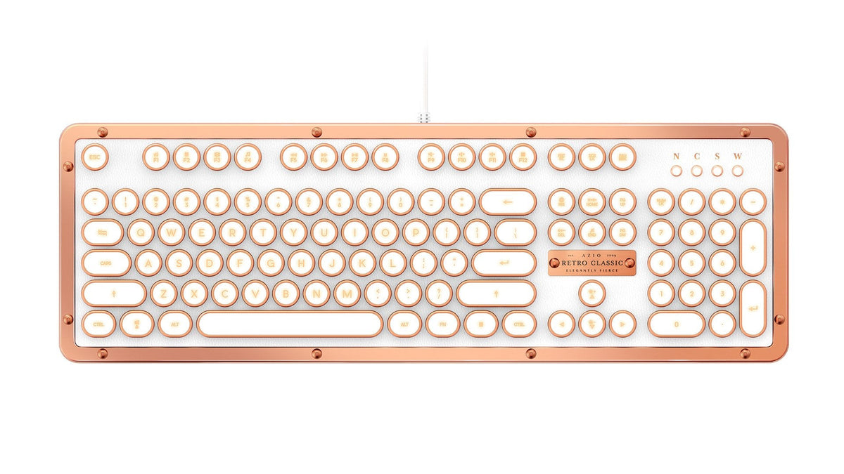 Azio Retro Classic Bluetooth Elwood - Bluetooth Luxury Vintage Backlit Mechanical Keyboard (Blue Switch, Walnut Wood, Gunmetal Matte Frame)(MK-RETRO-W-BT-01-US)