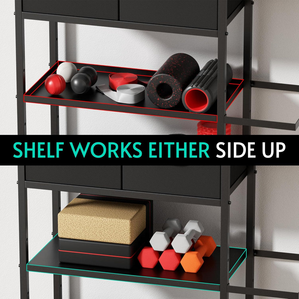 Home Gym Storage Rack, Adjustable 4-Tier with Extra Drawer