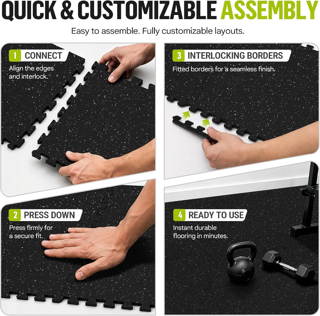 ProsourceFit Rubber Top Exercise Puzzle Mat Â½-inch, EVA Foam, Protective Interlocking Tiles for Home Gym Equipment and Workouts; Grey, 48 SQ FT, 12 Tiles