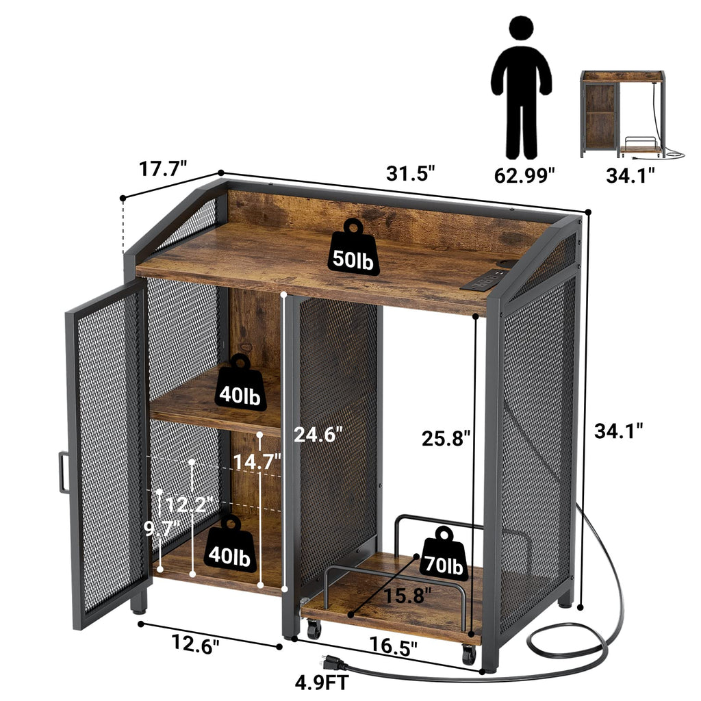 Unikito Large Printer Stand with Power Outlet and Storage Shelf, Black