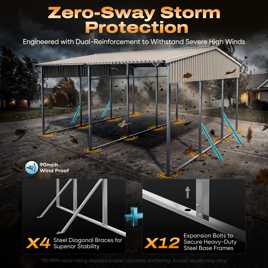 Quictent 14x25x15 FT RV Metal Carport, Heavy Duty Reinforced Steel Shelter with Side Panel, Extra Tall Outdoor Garage Canopy for RV, Boat, Truck and Farm Equipment