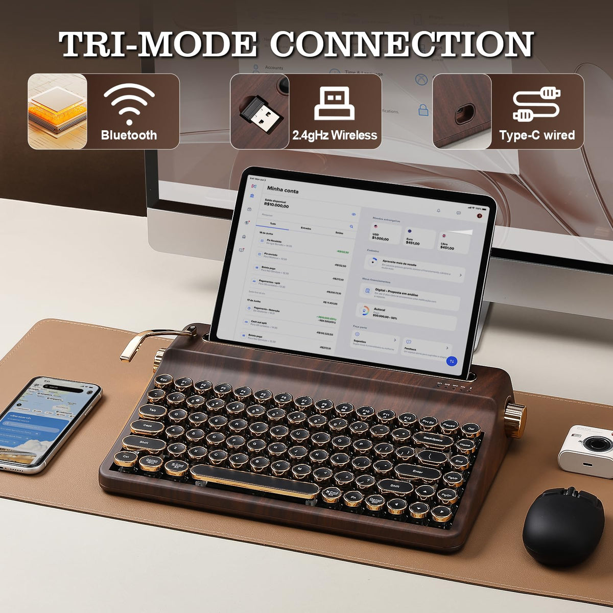 YUNZII QL75 Retro Typewriter Hot Swap RGB Keyboard (Green, Cocoa V2)