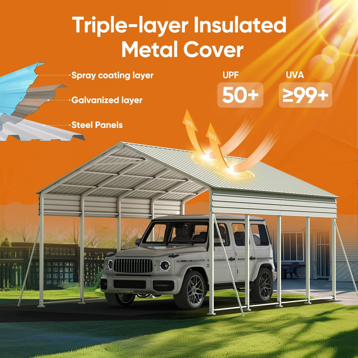 Quictent 14x25x15 FT RV Metal Carport, Heavy Duty Reinforced Steel Shelter with Side Panel, Extra Tall Outdoor Garage Canopy for RV, Boat, Truck and Farm Equipment