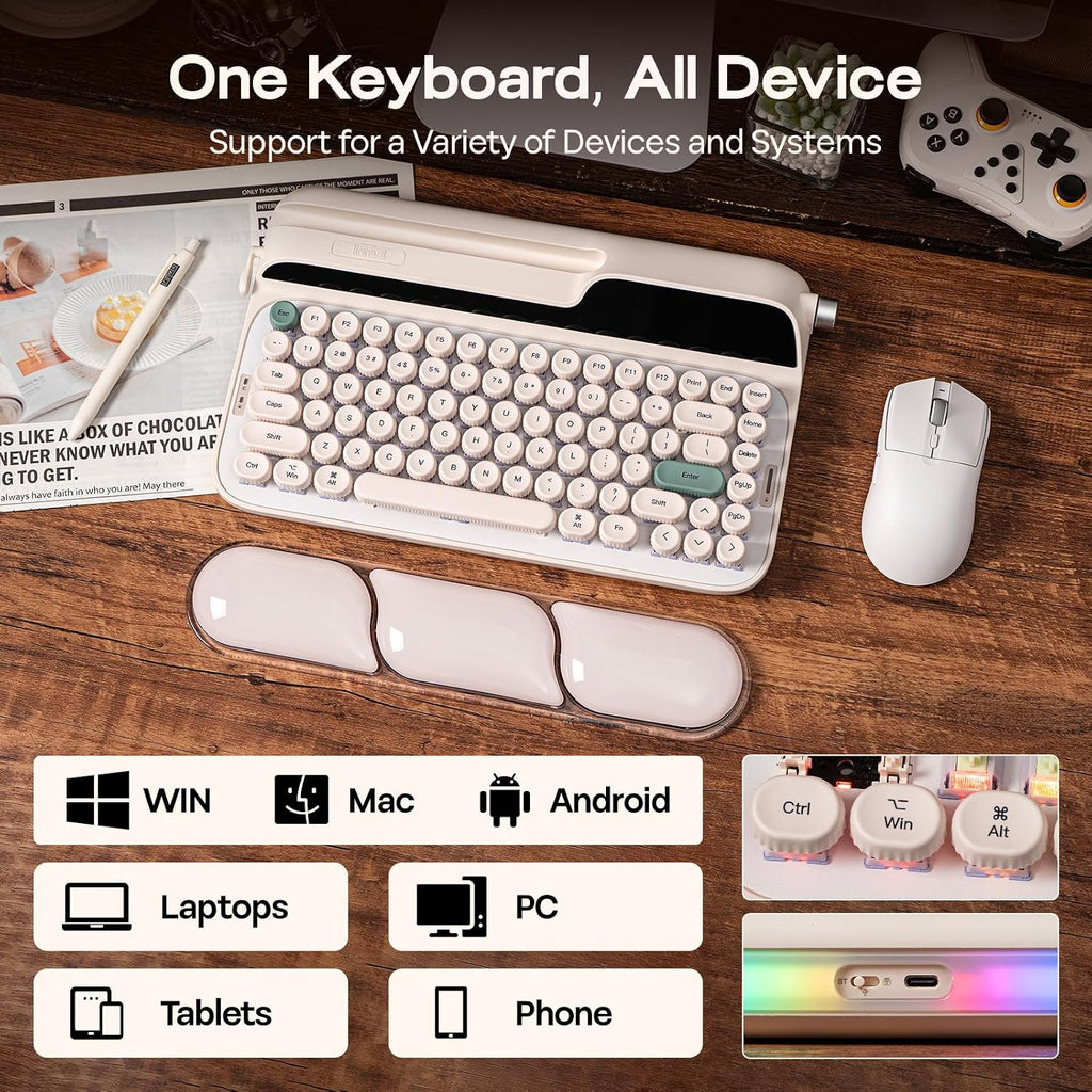 EPOMAKER Glyph Wireless Typewriter Retro Mechanical Keyboard, Screen & Knob & Lever, Wrist Rest, Round PBT Keycap, Hot Swap, RGB, Custom Software, Top-Mount, 75% Creamy Keyboard for PC/MAC