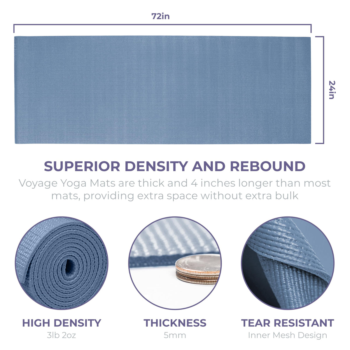 Voyage 5mm Studio Yoga Mats, 6 Pack, 72x24in