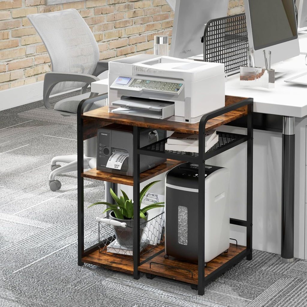 3-Tier Printer Stand with Storage Shelf and Power Outlet for Home Office