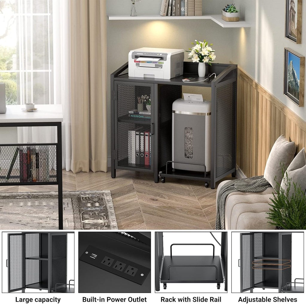 Unikito Large Printer Stand with Power Outlet and Storage Shelf, Black