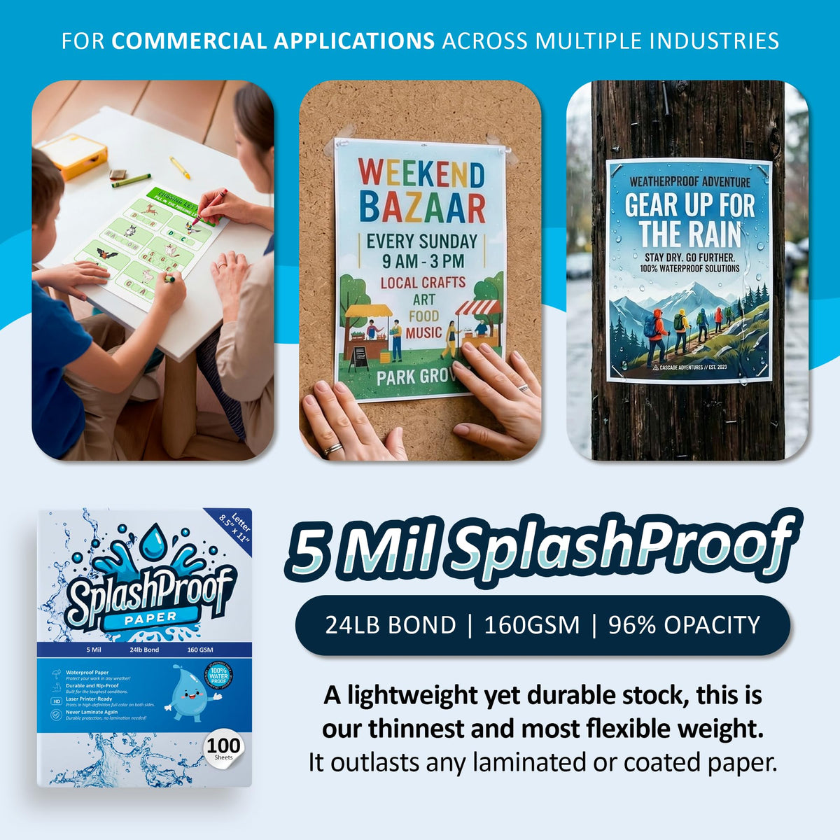 Printer Paper - 8.5" x 11", 5 Mil Waterproof Paper, Laser Printer & Copy Machine Compatible (8.5" x 11" - Letter, 500 Sheets)