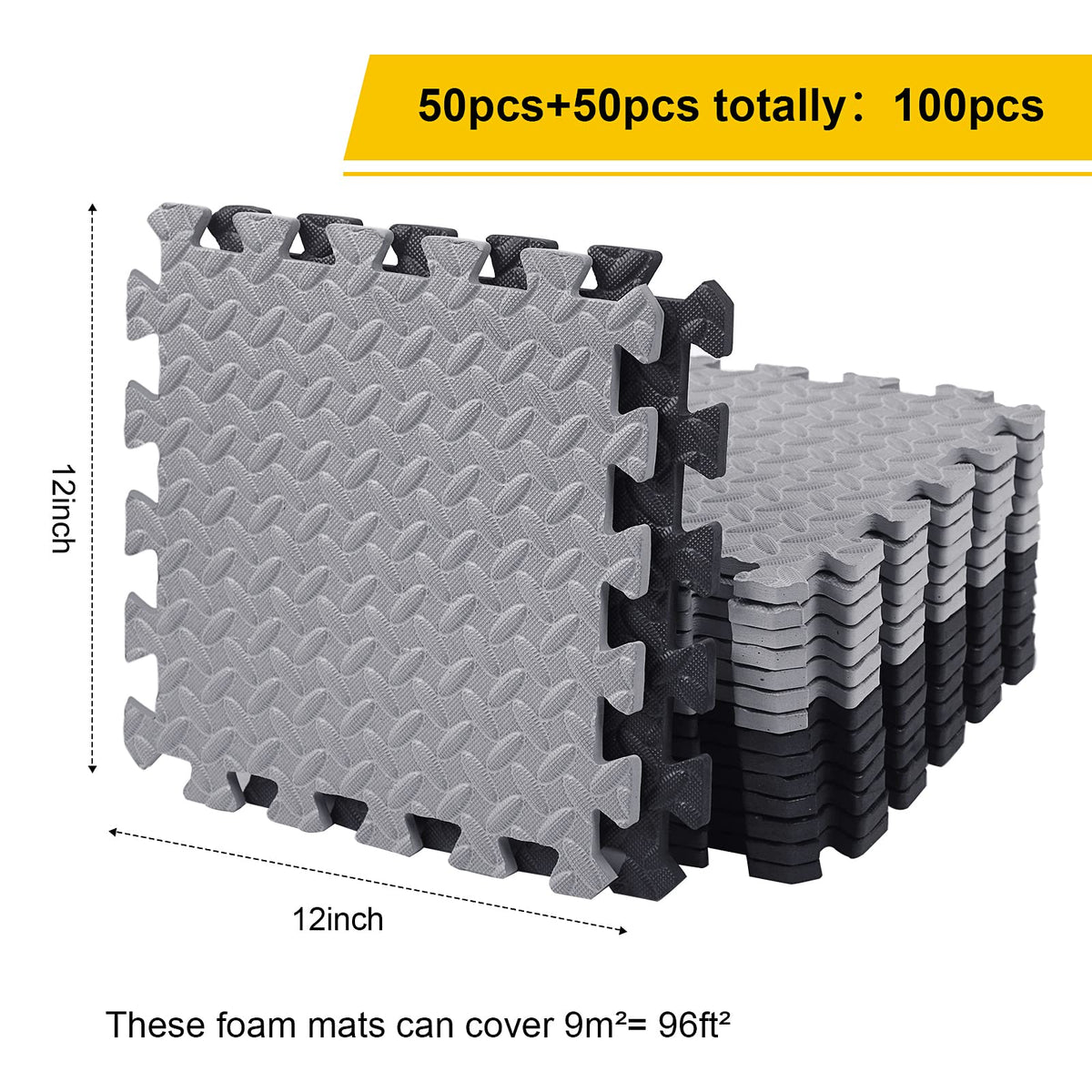Ecally 100 Pcs 12 x 12 Gym Mat Foam Floor Mats for Home Gym Covers 96 Sq Ft Puzzle Exercise Square Interlocking Carpet Tiles with Border for Workouts Equipment Yoga Pilates (Black,Red)