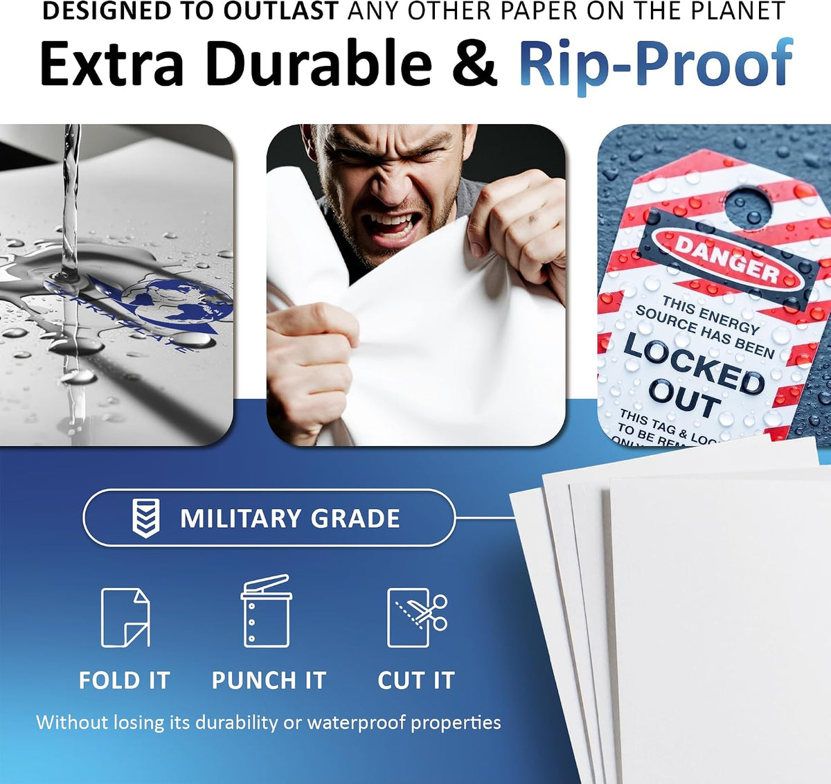 TerraSlate Premium Waterproof Paper, 5 Mil 8.5â x 11â, Laser Printer & Copy Machine Compatible, Durable & Rain/Weather-Proof Copy Paper, White Paper (100 Sheets)