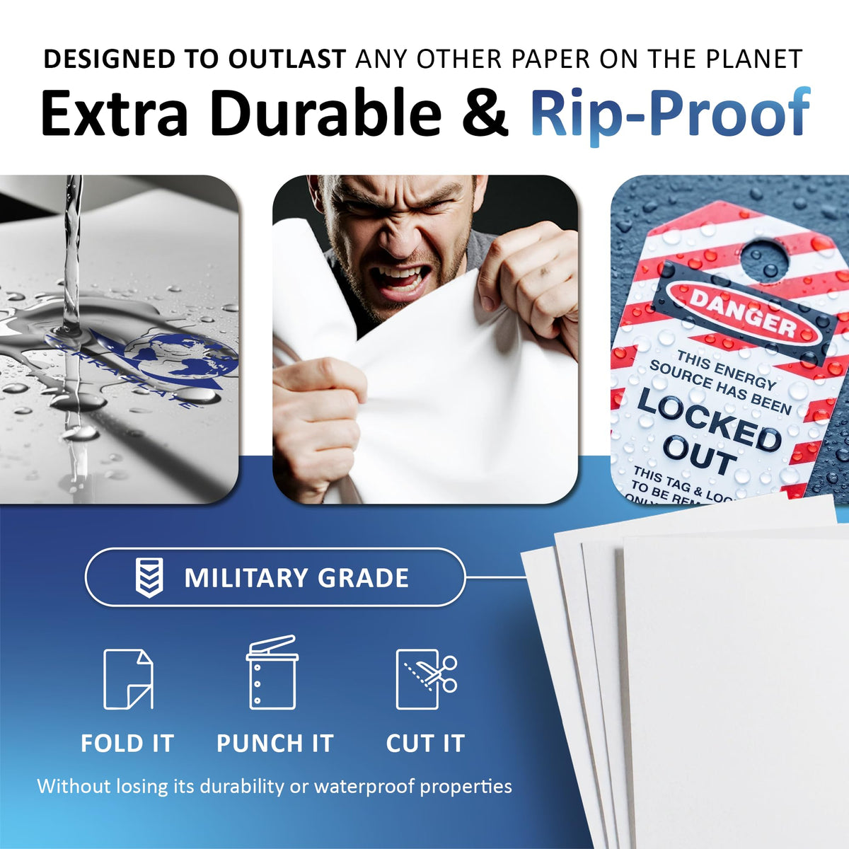 TerraSlate Premium Waterproof Paper, 5 Mil 8.5â x 11â, Laser Printer & Copy Machine Compatible, Durable & Rain/Weather-Proof Copy Paper, White Paper (100 Sheets)