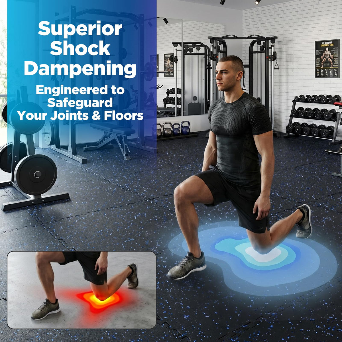 1'' Thick 48 Sq Ft Protective Gym Flooring for Home Gym, 12 Tiles Extra-Thick Rubber Top with High Density EVA Foam, Interlocking Exercise Equipment Mats, Heavy Weight Workout, Black & White