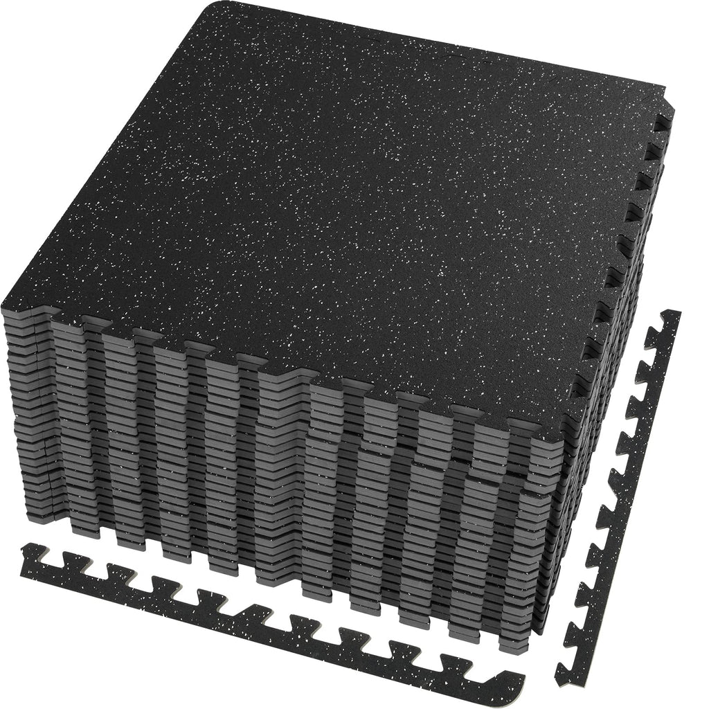 VEVOR 0.56Inch 48sq.ft 12 Tiles Gym Flooring for Home Gym, Rubber Top with High Density EVA Foam, 25 x 25In Gym Floor Exercise Equipment Mats, Interlocking Gym Mats, Puzzle Workout Mats, Black & Gray