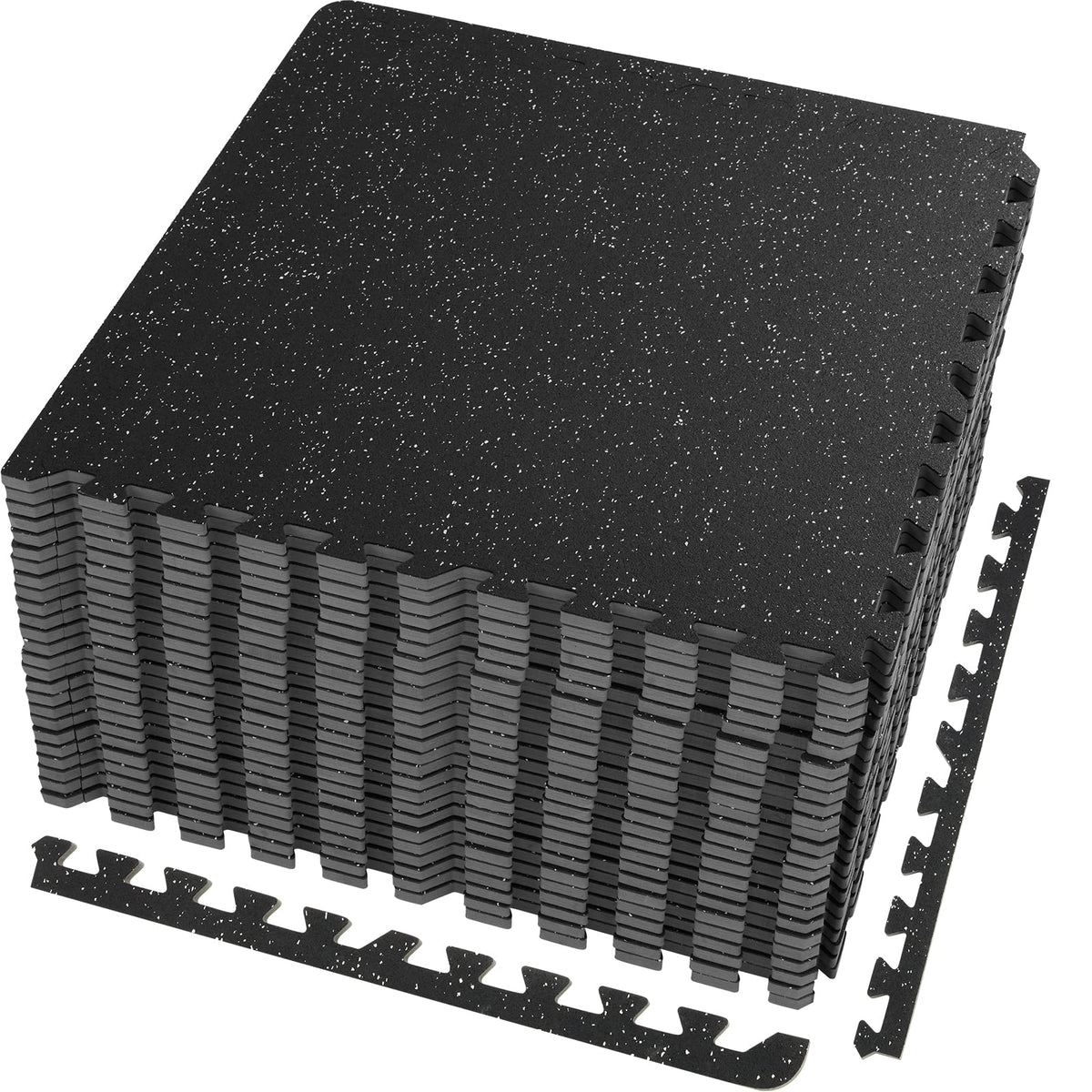 VEVOR 0.56Inch 48sq.ft 12 Tiles Gym Flooring for Home Gym, Rubber Top with High Density EVA Foam, 25 x 25In Gym Floor Exercise Equipment Mats, Interlocking Gym Mats, Puzzle Workout Mats, Black & Gray