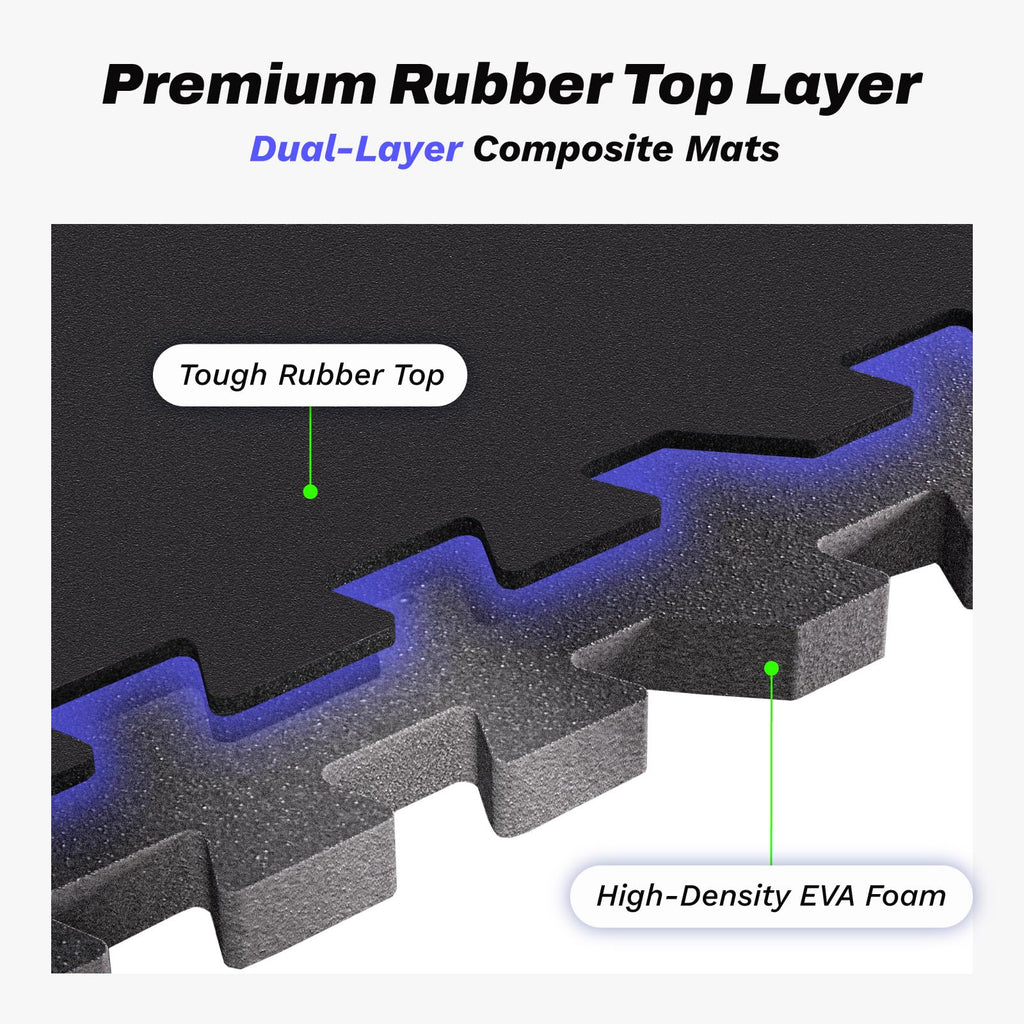 AIRHOP 1/2" Thick 48 Sq Ft Gym Flooring for Home Gym, Rubber Top Gym Mats