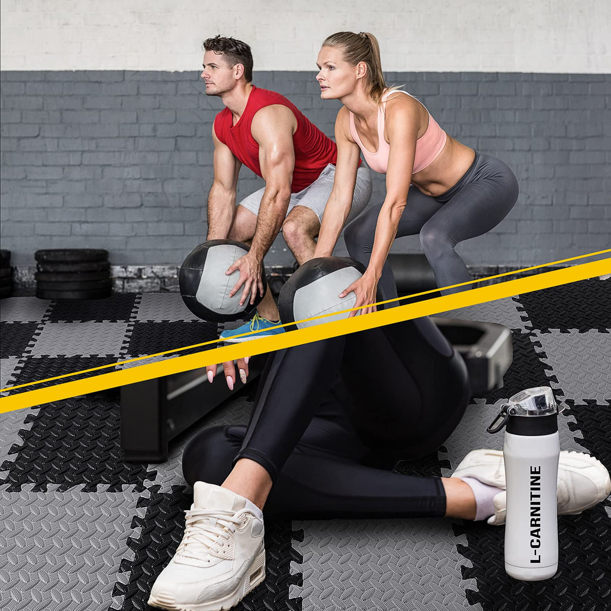 Ecally 100 Pcs 12 x 12 Gym Mat Foam Floor Mats for Home Gym Covers 96 Sq Ft Puzzle Exercise Square Interlocking Carpet Tiles with Border for Workouts Equipment Yoga Pilates (Black,Red)
