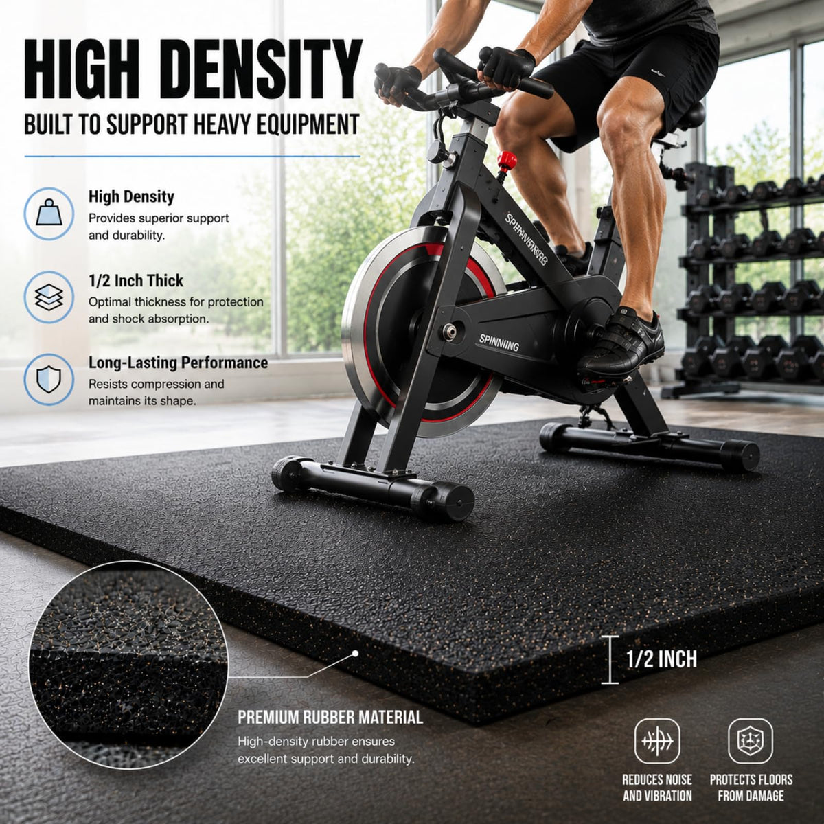 4X10 FT Rubber Gym Flooring Roll Non-Slip Shock Absorption-Black/Red