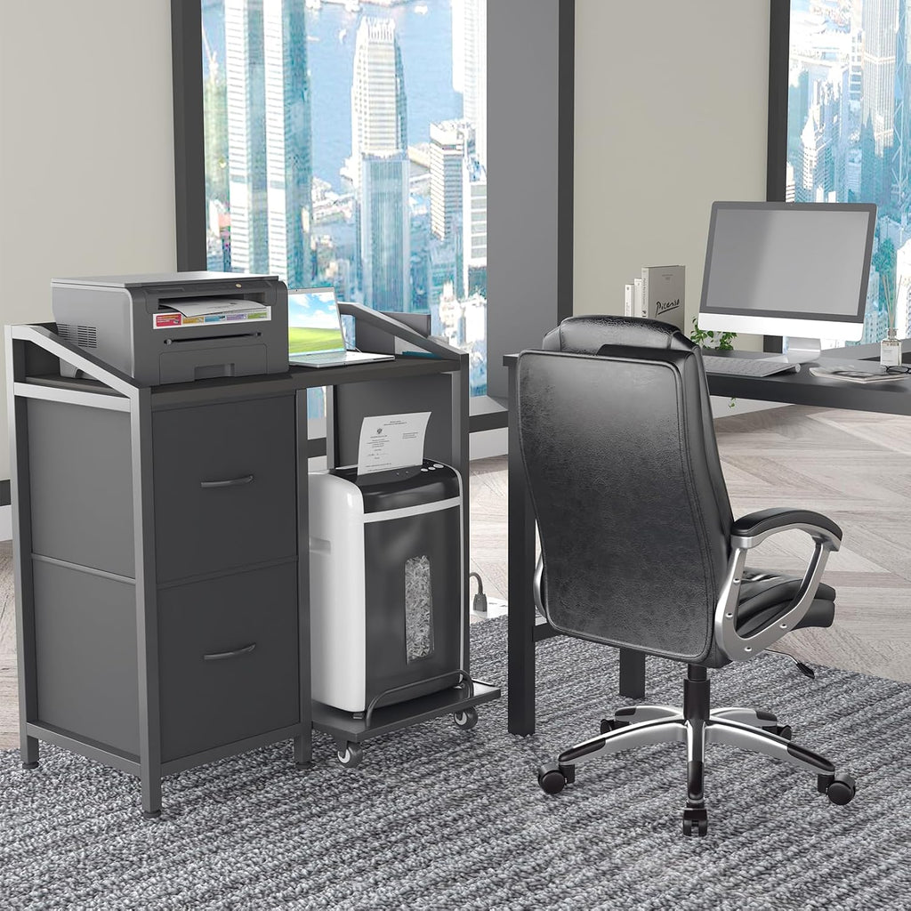 Printer Stand with Storage, Lateral Office Filing Cabinets with Power outlets & USB Charging Port, File Cabinet with Large Printer Stands for Home Office, Shredder Stand Rack (Black)