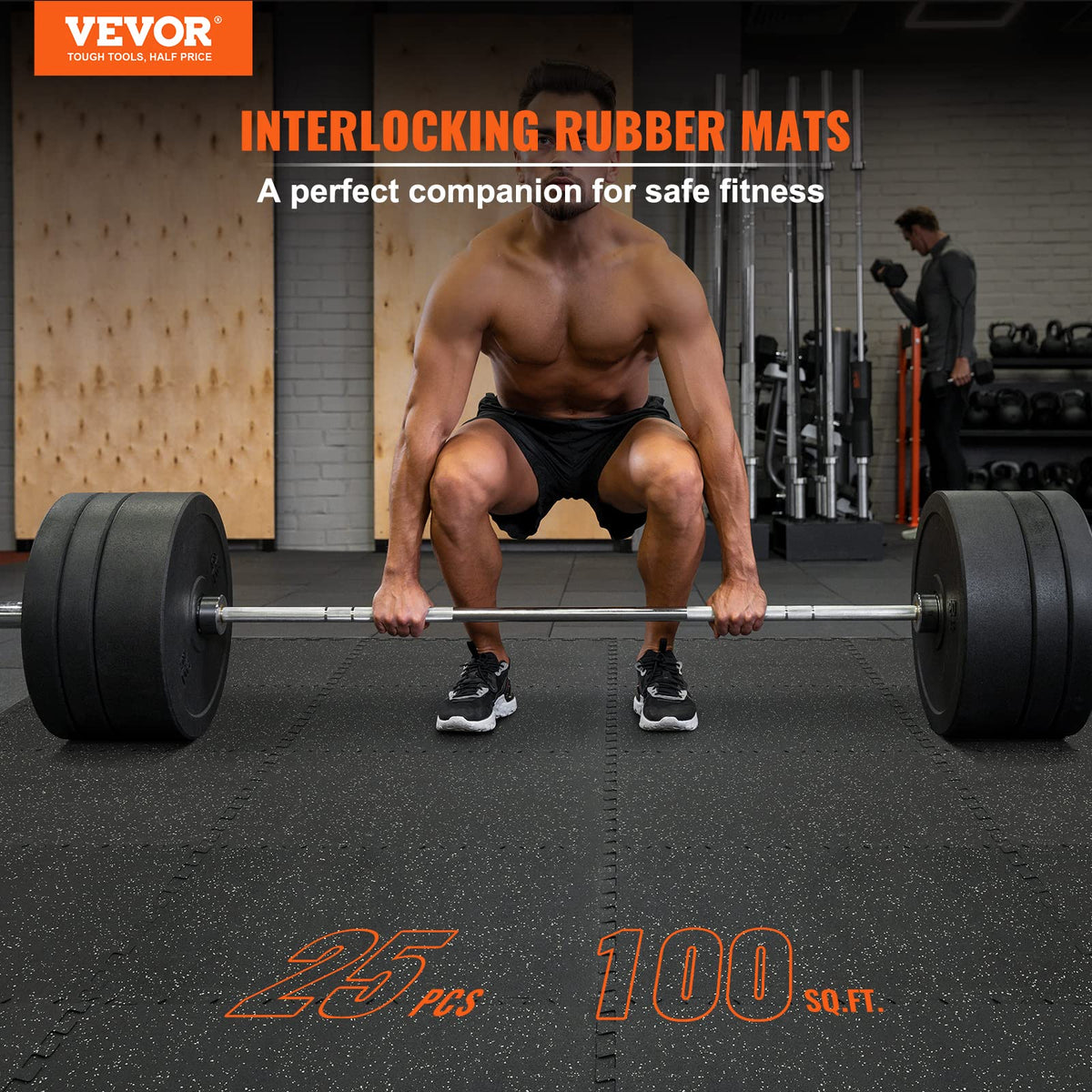 VEVOR 0.56Inch 48sq.ft 12 Tiles Gym Flooring for Home Gym, Rubber Top with High Density EVA Foam, 25 x 25In Gym Floor Exercise Equipment Mats, Interlocking Gym Mats, Puzzle Workout Mats, Black & Gray