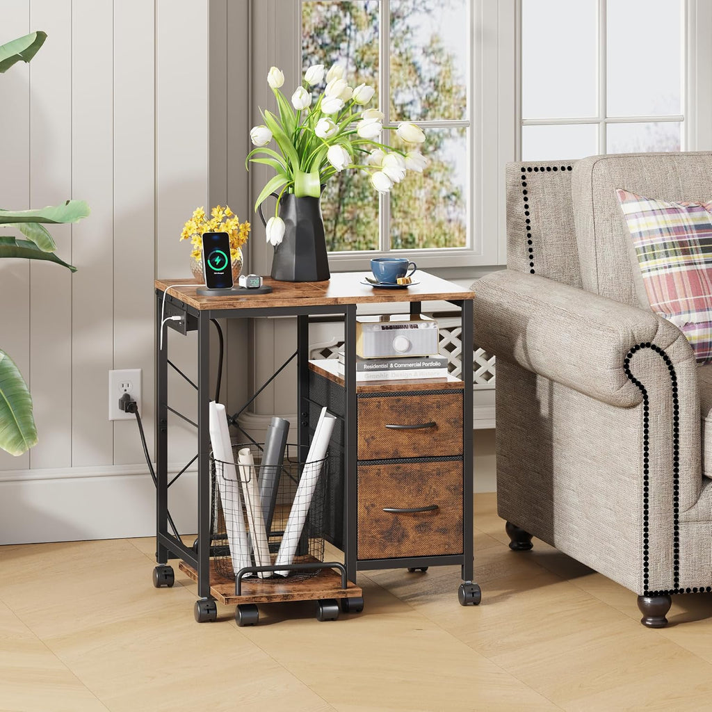 YAOHUOO Printer Stand with Power Outlet/Drawers, Printer and Shredder Stand