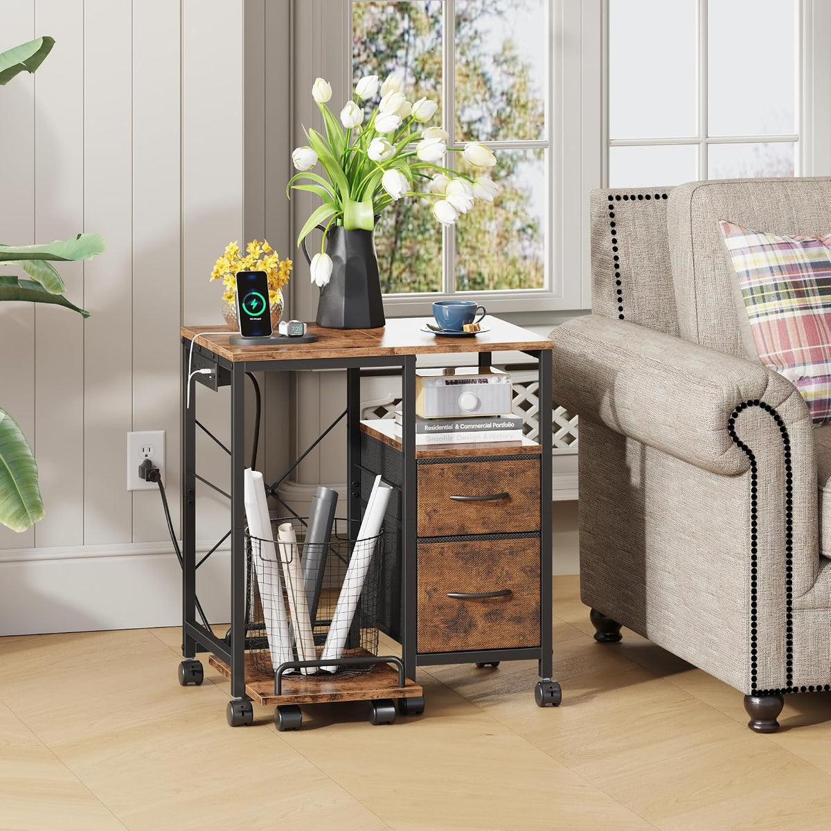 YAOHUOO Printer Stand with Power Outlet/Drawers, Printer and Shredder Stand