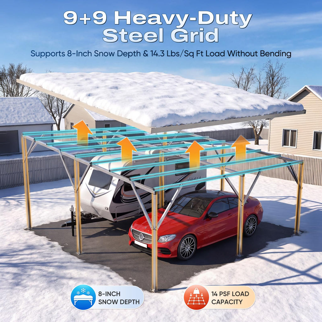 Quictent 14x25x15 FT RV Metal Carport, Heavy Duty Reinforced Steel Shelter with Side Panel, Extra Tall Outdoor Garage Canopy for RV, Boat, Truck and Farm Equipment
