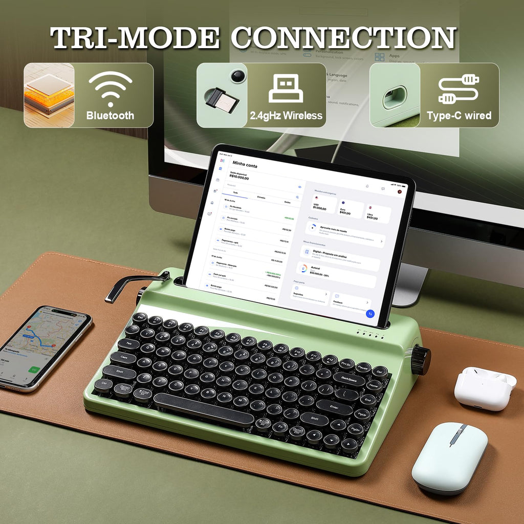 YUNZII QL75 Retro Typewriter Hot Swap RGB Keyboard (Green, Cocoa V2)
