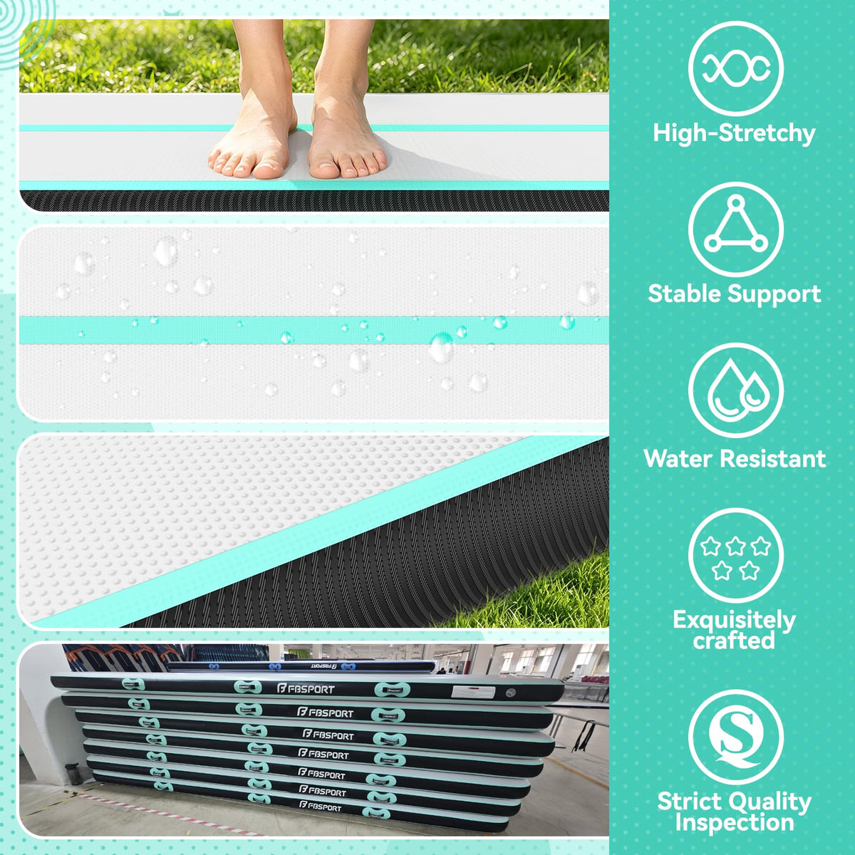 FBSPORT 6.6ft/10ft/13ft/16ft/20ft Inflatable Air Gymnastics Training Mat