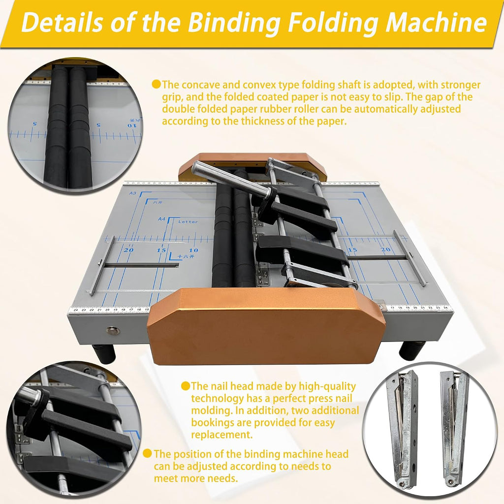 Automatic Booklet Maker & Folding Machine 110V Professional Desktop Booklet Stapler 17 Sheet 80G Paper Capacity 5 Stapling Positions Dual Action Binding Folding for Book and Paper